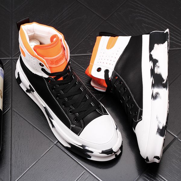 

2020 height increaseing men shoes punk hip hop shoes fashion sneakers men's casual flats loafers ankle boots zapatillas hombre, Black