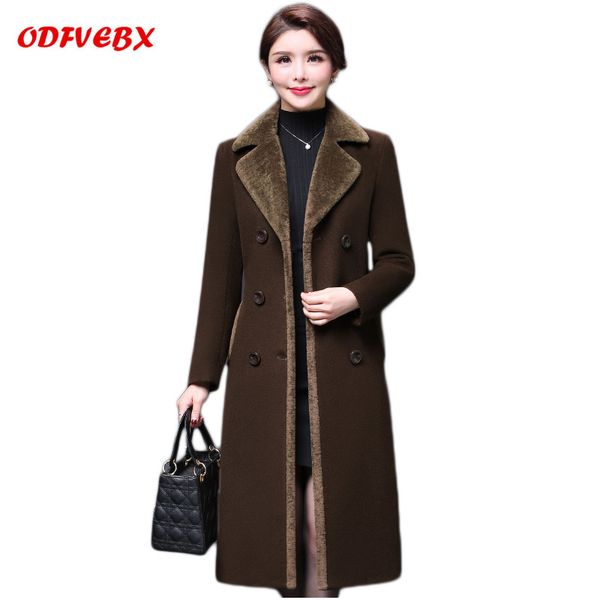 

autumn woolen jacket female medium thicker winter clothing middle-aged plus size pocket cashmere windbreaker women odfvebx ah165, Black