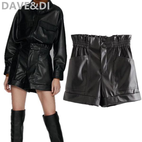 

davedi шорты женские короткие pu твердые упругие талии карман регулярные feminino плюс размер женщин короткие, White;black