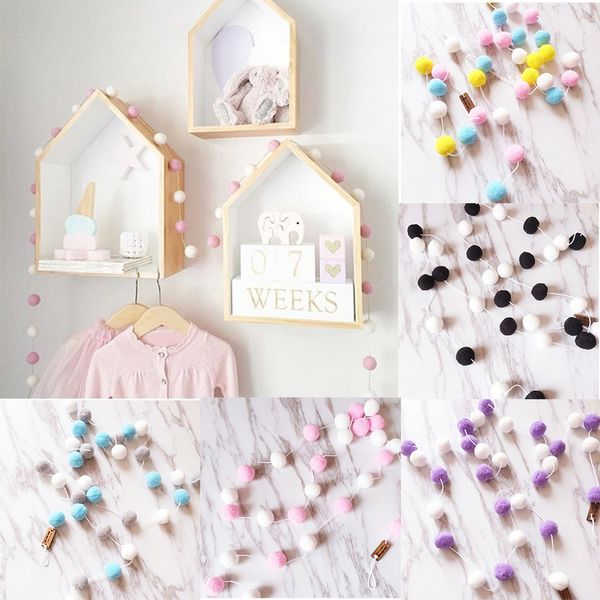 

lvoertuig 2m wool felt ball hanging fur pom pom garland kids room wall decor birthday party halloween decoration(6#,white