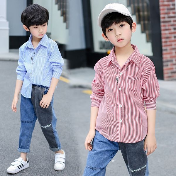 

2019 babysitter boys' summer long sleeve medium and large striped shirt children's clothing shirt children's clothing, White;black