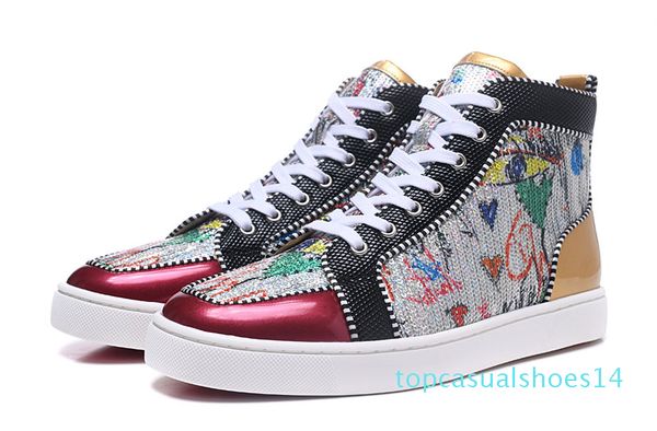 

2019 new designer brand studded spikes flats shoes red bottom for mens women party lovers genuine leather sneakers 35-46 t14, Black