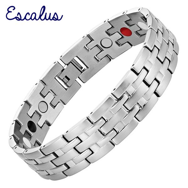 

escalus men all silver color bracelets jewelry gift 4in1 magnets -ve ion far infra red stainless steel charm bracelet wristband, Black