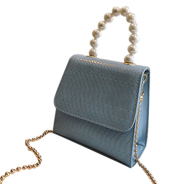 

chain handbag vintage pearl handle women evening pu shoulder bag fashion ladies crossbody bag blue