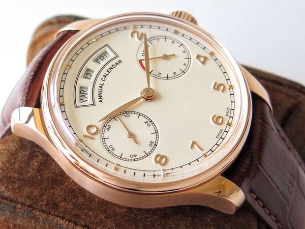 

annual callendar silver rose gold watch man automatic mens watch leather stainless steel wristwatch business men mechanical clock gift, Slivery;brown