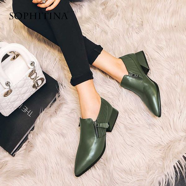 

2019 women's basic pumps med square heel cow leather pointed toe zipper casual shoes leisure comfortable pumps mo34 ggxsa, Black