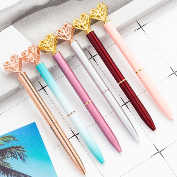 

new metal heart shape ballpoint pens advertising fashion business office school stationery supplies girl valentine's day christmas gift, Blue;orange