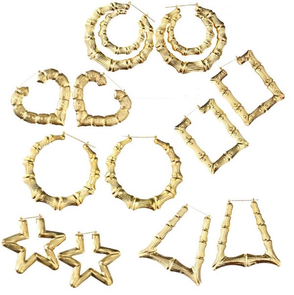 

2019 luxury jewelry multiple shapes ethnic large vintage gold plated bamboo hoop earrings hip hop earrings for women 13 modes choice, Golden;silver