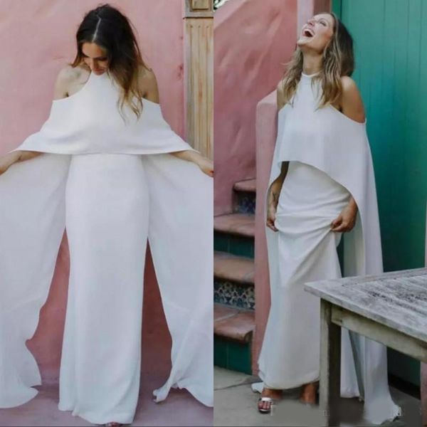 

new design mermaid wedding dresses high neck satin with long wrap zipper back floor length south african formal bridal gowns, White