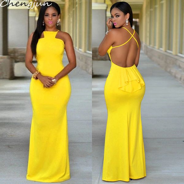 

chengjun halter open back sheath african ladies yellow evening dresses 2019, White;black