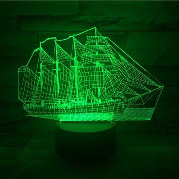 10pcs Hot 3D Boat Illusion Lâmpada 3D Luz LED 7 RGB LUZES DC 5V Usb Powered 5th Battery Powerd Drop Shipping Shipping