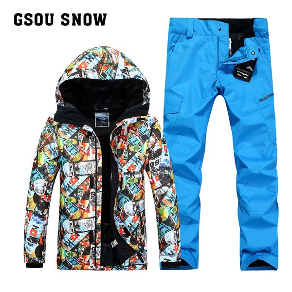 

new gsou snow male ski suit winter outdoor windproof waterproof keep warm breathable ultra light ski coat pants size xs-xl