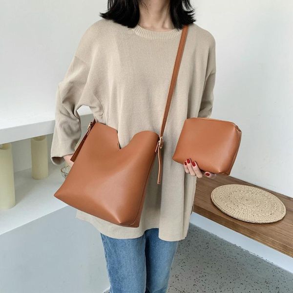 

large capacity 2pc shoulder bag women handbags solid color new elegant shoulder bag women handbag marsupio donna