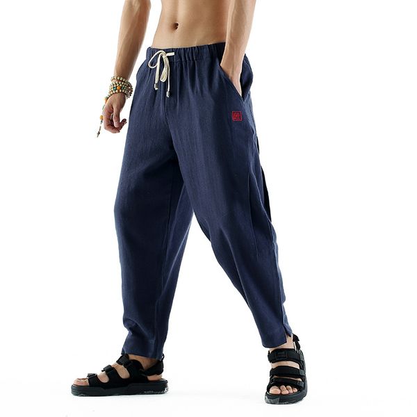

4xl men sweatpants linen quickly dry harem loose hippie long pant bloomers casual baggy jogger running workout pant activewear, Black;blue