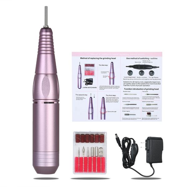 

20000 rpm portable nail drill machine for manicure electric nail cutter 110v us /220v eu metal pen shape pink/silver