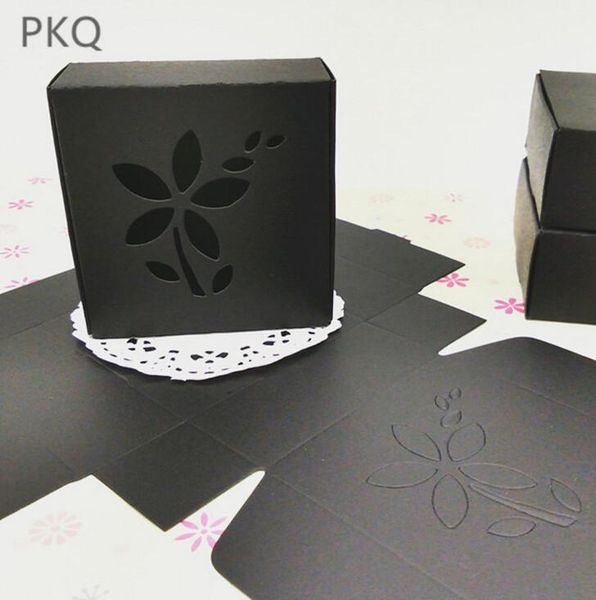 

30pcs 7.5x7.5x3cm black kraft gift box hollow paper packing box small jewelry soap craft boxes cardboard present candy