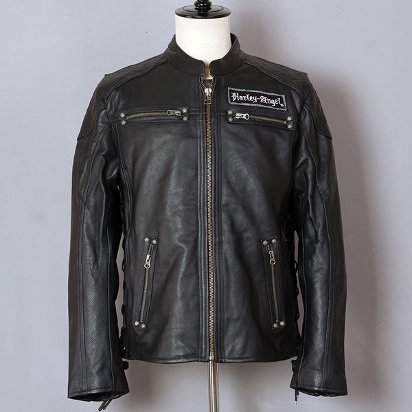 

2020 genuine leather jacket men fashion slim profession motorcycle biker jacket cowskin stand collar real leather coat, Black
