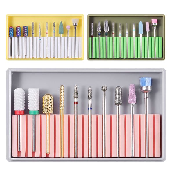 

10pcs kit box armored ceramic nail art drill bits nail tools alloy tungsten steel ceramic polishing head set polishing tool