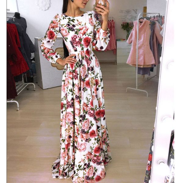 

womens summer maxi dress party evening boho long dresses ladies holiday long sleeve party dresses summer dress 2019 vestidos, Black;gray