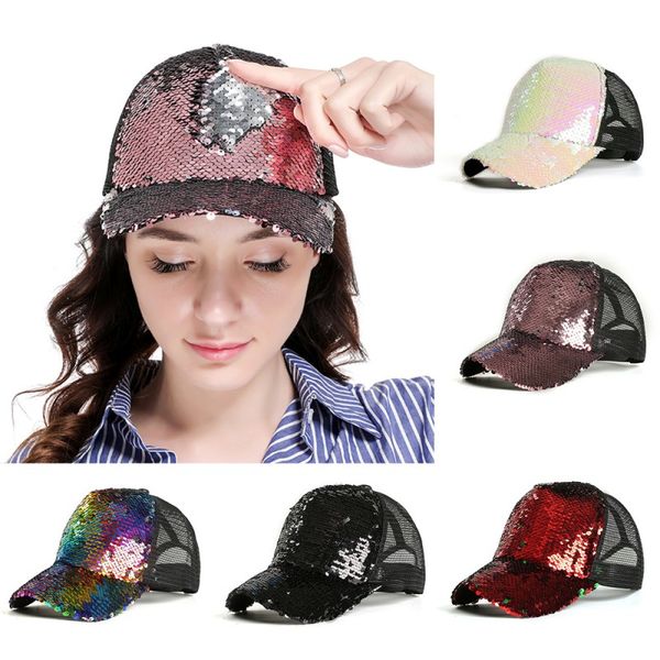 

glitter ponytail baseball cap women snapback hip hop caps female sequins shine summer hats mesh outdoor hat bone f1, Blue;gray