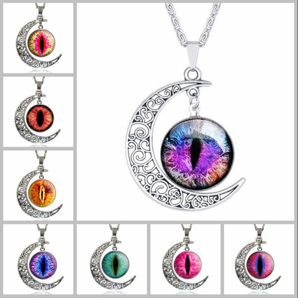 

new hollow carved moon multicolor time gemstone necklace retro eyes phantom popular sweater chain designer necklace women men jewelry gifts, Silver
