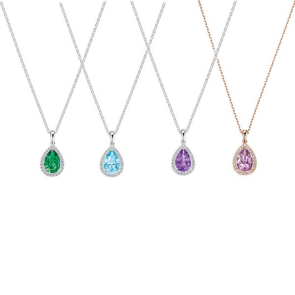 

new fashion freshness pendant simple temperament purple, green, blue crystal necklace ladies jewelry exquisite birthday gift, Silver