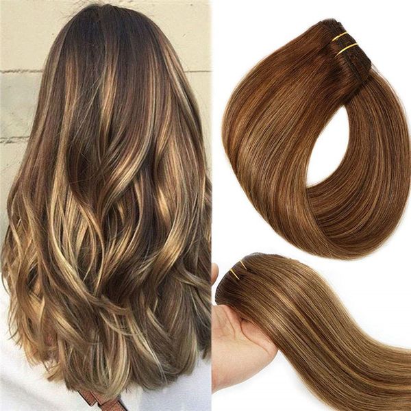 Grosshandel Ombre Dye 4 Medium Brown Bis 27 Honey Blonde Hohe Qualitat Heisser Verkauf Brasilianisches Reines Haar Gerade Clips Haarverlangerungen