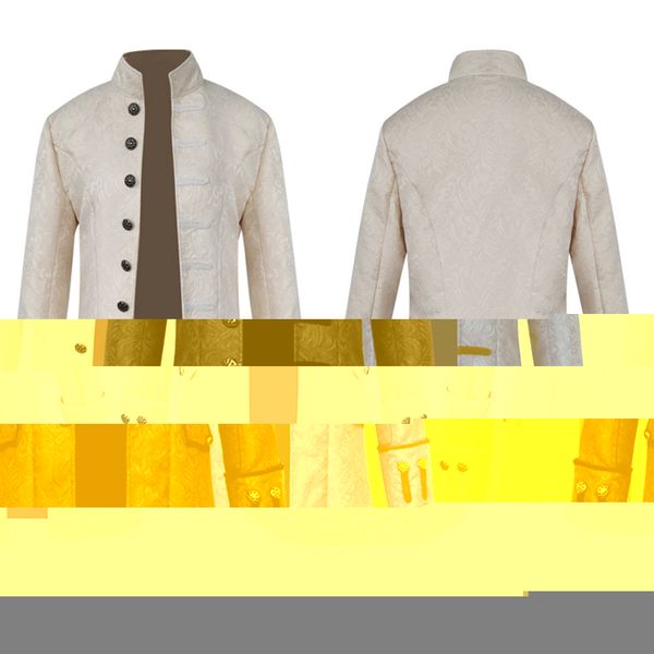 

cosplay halloween prince vampire costume medieval punk men dress noble knight retro uniform long printing standing collar coat, Silver