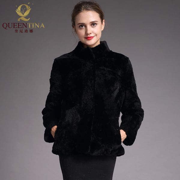 

2018 genuine fur real sheepskin coat women winter fashion wool coat female mandarin collar warm sheep shearing jacket outercoats, Black