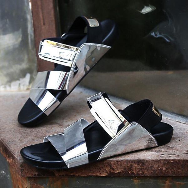 Venda quente-atacado - 2016 verão homens sandálias de ouro PU sandálias de couro homens Moda sandálias A mais popular praia Sandal 06