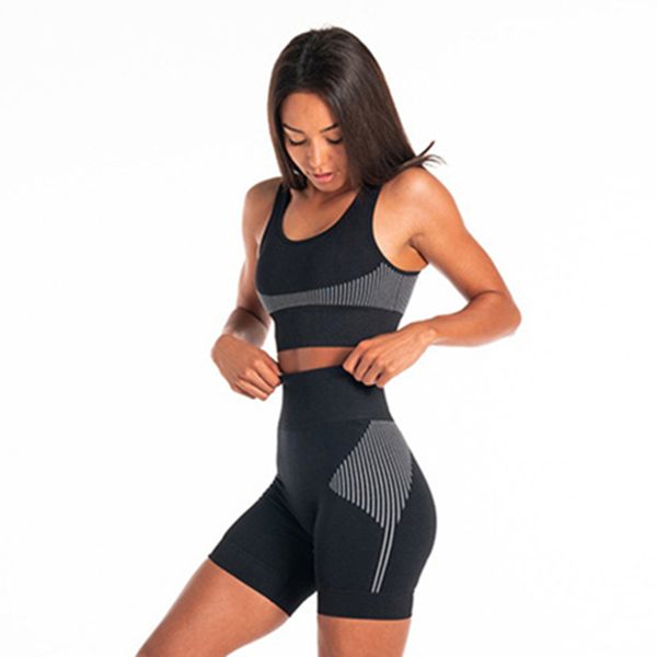 

summer seamless sport set women black rid sport bra crop booty high waist shorts vital fitness short yoga workout gym sets, White;red