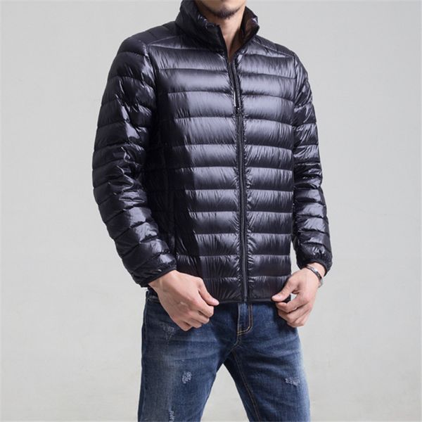 

2019 new fashion boutique solid color light and thin mens casual collar down jacket white duck down male coat large size, Black