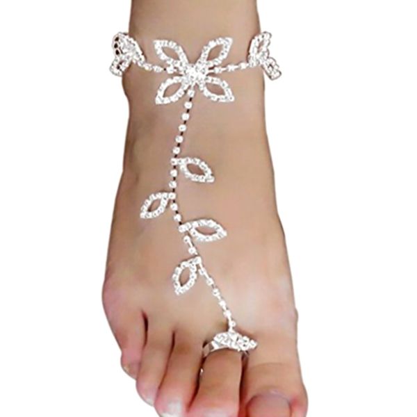 

2018 bridal foot jewelry barefoot sandal ankle news rhinestone anklet for women gift wholesale silver anklets beach foot chain, Red;blue