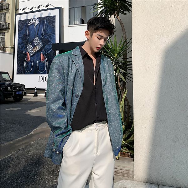 

мужчины новый сине-зеленый сияющий вскользь blazer куртки шинель мужской vintage моды костюм пальто верхняя одежда сценическое fashion show, White;black