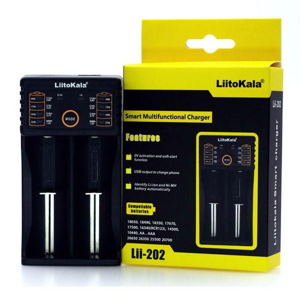 Liitokala 202 Universal Battery Charger Lii-202 для перезаряжаемого 18650 26650 18350 14500 14650 и т. Д. Литиевые батареи 100% оригинал