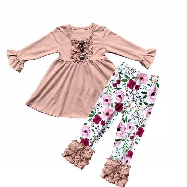 

flower print girl's fall outfit children's wear boutique fashion comfortable 2 piece set, White