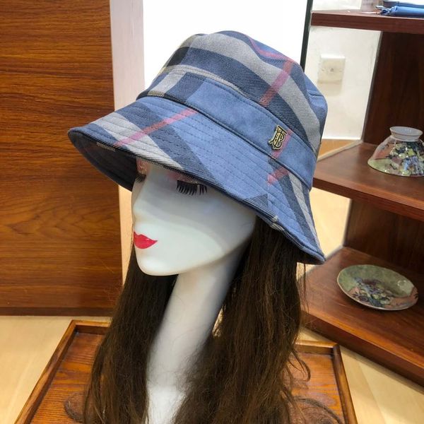 

designer luxury cloth blend classic monogrammed leather barrel hat fashion folding hat luxury fisherman beach sun visor folding hat a2259, Blue;gray