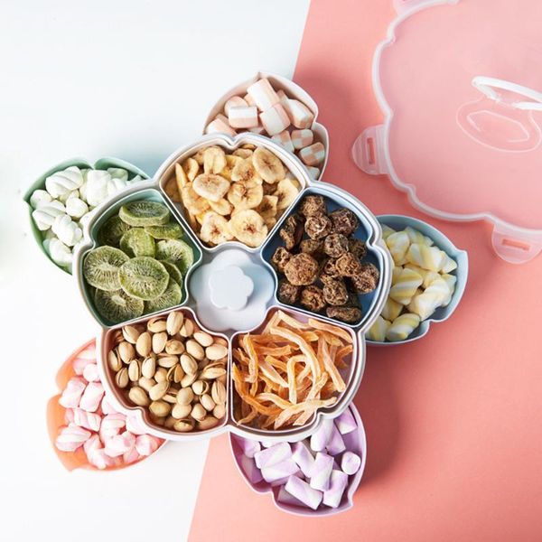 

petal-shape rotating dried fruit dish double layers candy snack box household kitchen storage organization supplies