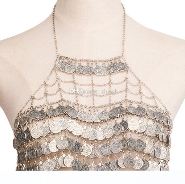 

оптовые европейская и американские ювелирные изделия, многослойная монета кисточка тело цепь, серебро, золото, свободная перевозка груз спла, Silver