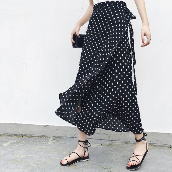 

bohemian high waist floral print summer skirts womens boho asymmetrical chiffon skirt maxi long skirts for women, Black