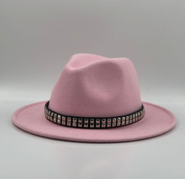 

fashion wool men's women's winter autumn fedora hat with diy punk belt wide brim church sombreros jazz cap sun hat, Blue;gray