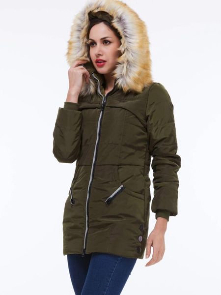 

women's wool & blends women winter overcoat fur collar autumn zipper down plus size coats fashion warm outerwear female hooded thick cl, Black