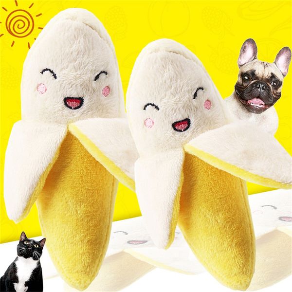 

2019 new kawaii plush banana shape dog squeak sound toy fruit interactive cat dog toy plush small mini stuffed toy