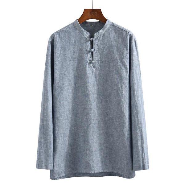 

2020 spring new men's casual pullover shirt 100%pure linen fashion loose long sleeve shirts male clothes y2649, White;black