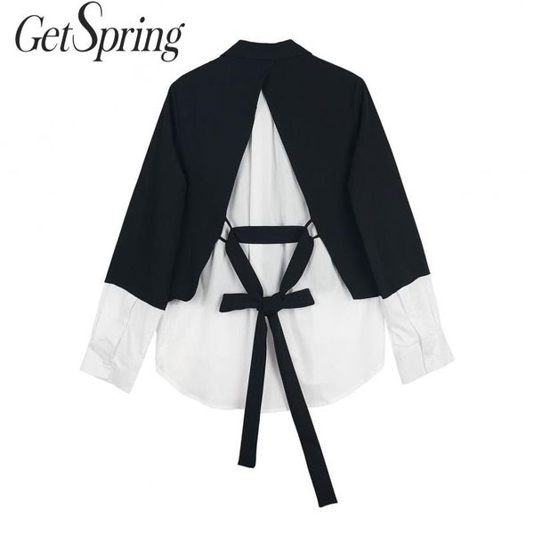 

getspring women coat women suit coats split bandage black white color matching blazers jackets asymmetry woman blazer 2019, White;black