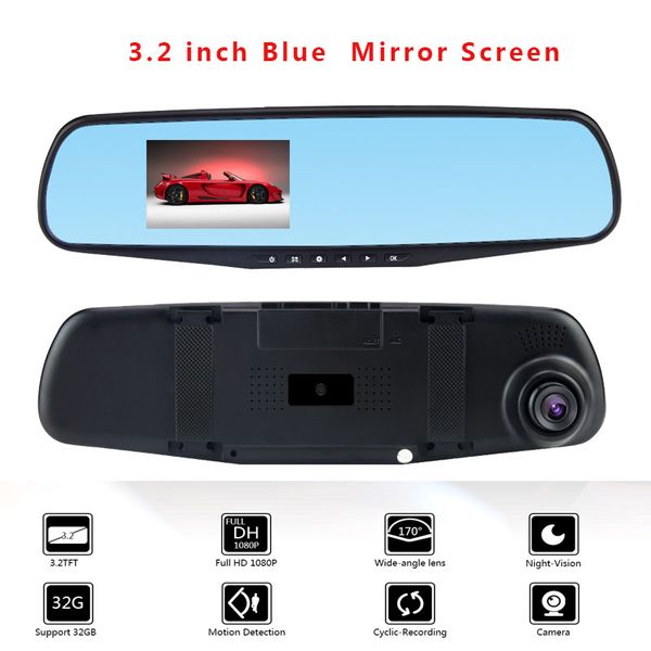 

car rear view mirror dvr auto camera full hd motion detection usb dashcam 3.2" video car driving recorder