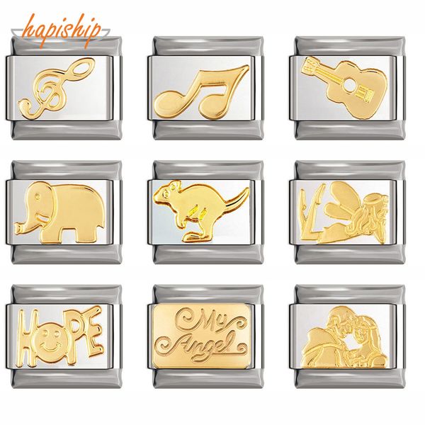 

hapiship original daisy elephant kangaroo angel notes hope italian charm fit 9mm bracelet stainless steel jewelry making dj192, Bronze;silver