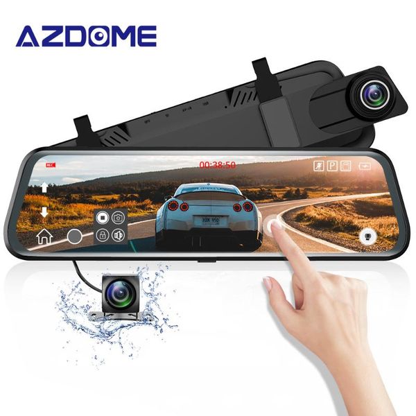 

azdome car dvr pg12 dual lens rear view camera 10" full-screen touching 1296p dash cam streaming media night vision dash camera