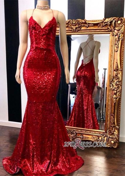 

sparkly new designer 2019 длинные красные платья выпускного вечера русалки холтер шеи блестками спинки вечернее платье вечернее платье vesti, Black