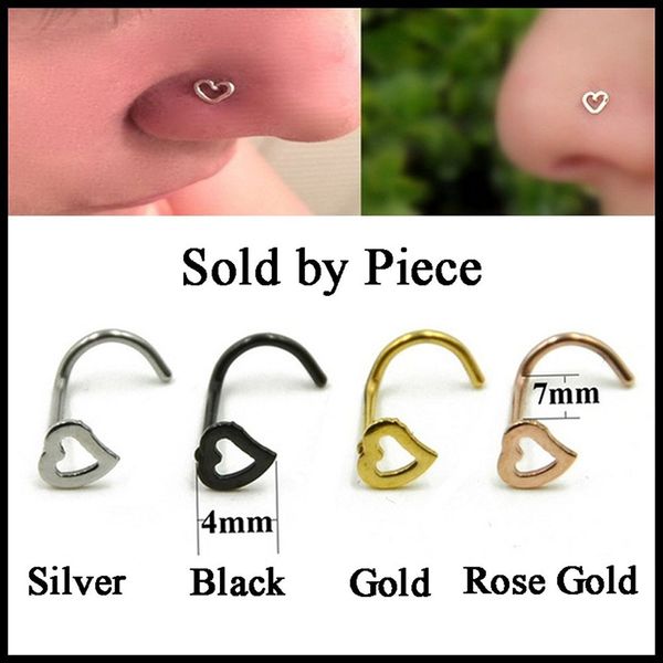 

fashion girl body jewelry heart stainless steel nose ring & studs stainless steel nose piercing punk party jewelry, Silver